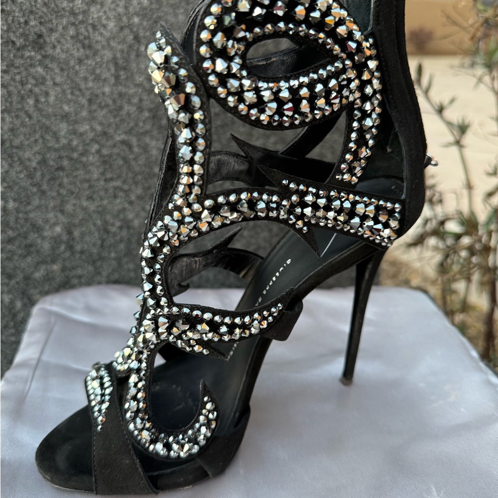 Elegant Black Stiletto Heels with Crystal Accents